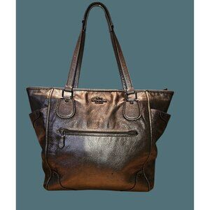 Coach Metallic Silver Grain Leather Mickie Tote Girl Boss Shoulder Bag